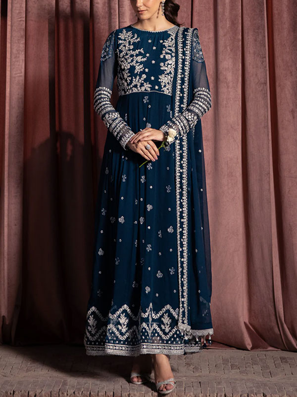 Heavy Embroidered Chiffon Party Wear Dress With 4 Sided Embroidered Chiffon Dupatta (Unstitched) (CHI-1085)