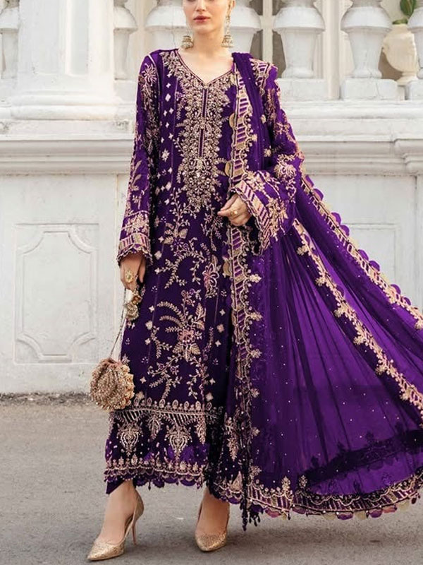 Stylish Heavy Embroidered Chiffon Party Wear Dress With Chiffon Embroidered Dupatta (Unstitched) (CHI-1017)