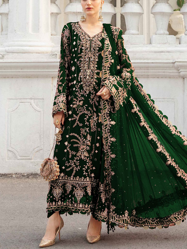 Stylish Heavy Embroidered Chiffon Party Wear Dress With Chiffon Embroidered Dupatta (Unstitched) (CHI-1018)