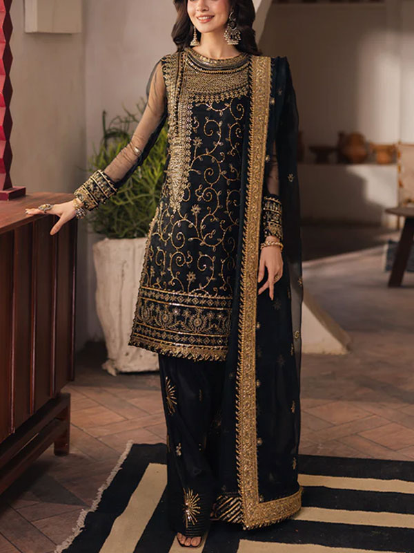 Heavy Embroidered Chiffon Party Wear Dress With Embroidered Chiffon Dupatta (Unstitiched) (CHI-1015)
