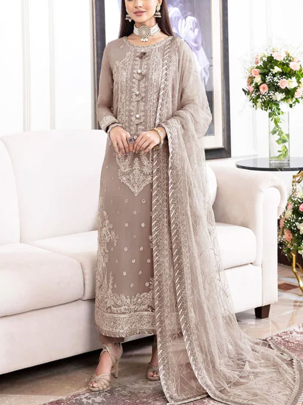 Chiffon Heavy Embroidered Party Wear Dress With NET Heavy EMB Dupatta (UnStitched) (CHI-846)