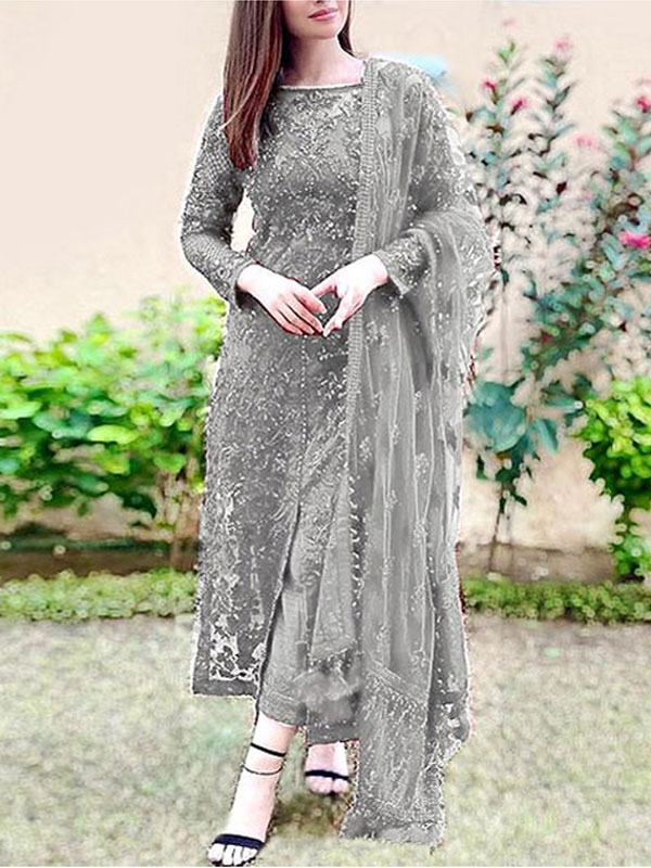 NET Luxury Full Heavy Embroidered Party Wear Wedding Dress (CHI-466)