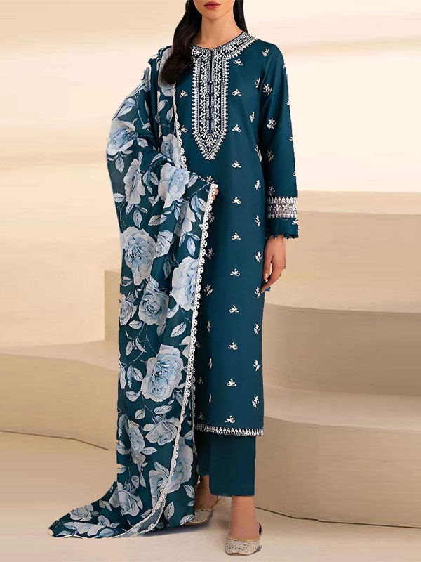 Luxury Lawn Heavy Embroidered Dress With Digital Printed Zari Dupatta 3 Pec Suit (Unstitched) (DRL-2119)	