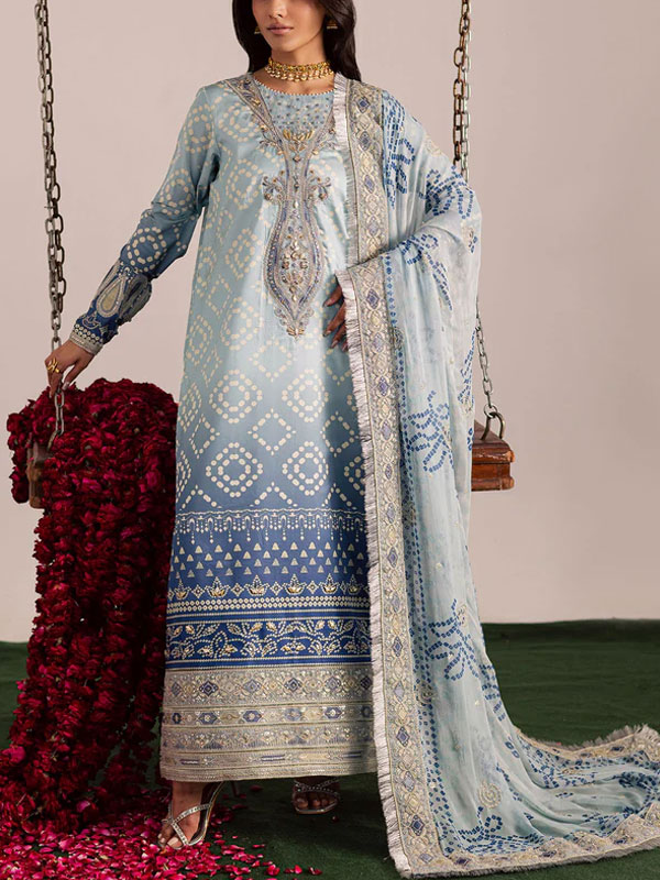 Elegant Churi Lawn Dress Heavy Embroidery Bunches With 4-Sided Chiffon Embroidered Dupatta (Unstitched) (DRL-2399)