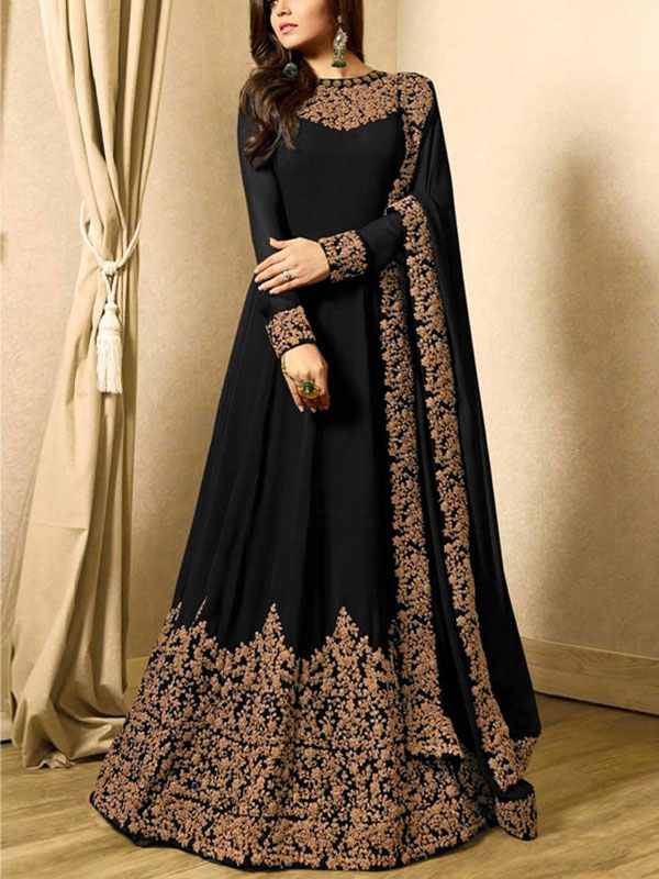 Chiffon Embroidered Black Maxi (CHI-177) (Unstitched)