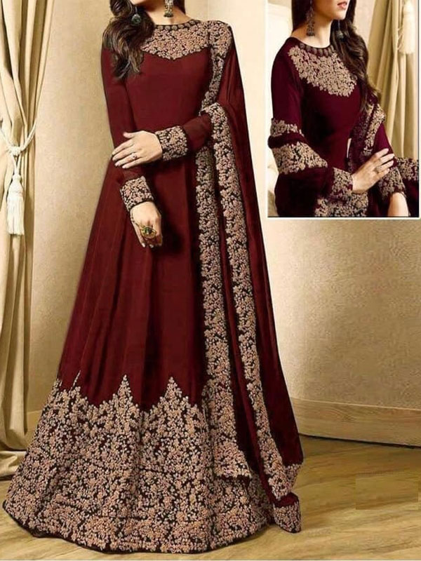 Chiffon Embroidered Maroon Maxi (CHI-250) (Unstitched) 