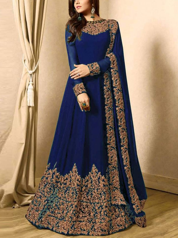 Chiffon Embroidered Navy Blue Maxi (CHI-168) (Unstitched)