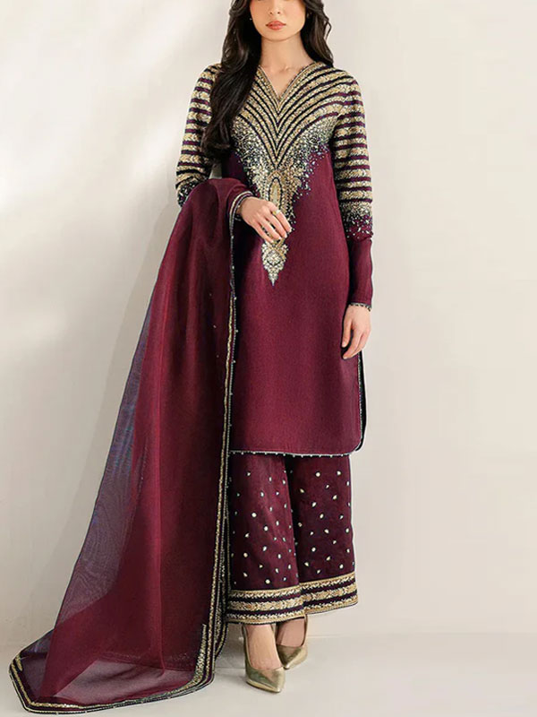JAZMIN Silk Heavy Embroidered Dress With Organza Embroidered Dupatta (Unstitched) (CHI-1047)