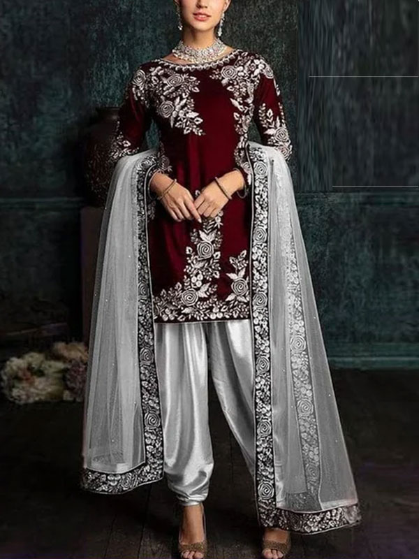 Silk Heavy Embroidered Dress With NET Embroidery Dress (Unstitched) (CHI-562)