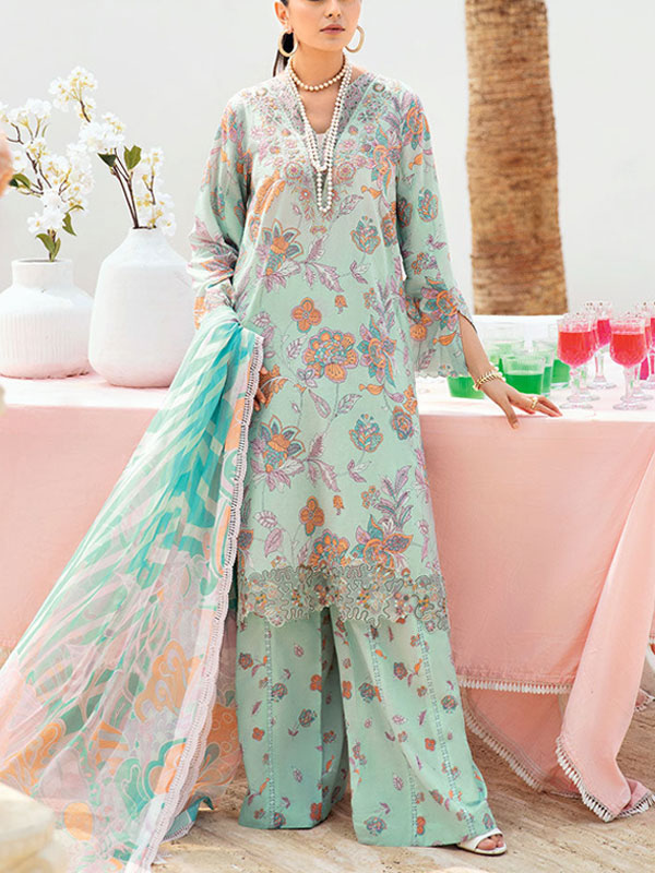 Latest Digital Printed Embroidered Lawn Dress With Printed Silk Dupatta (Unstitched) (DRL-2212)	