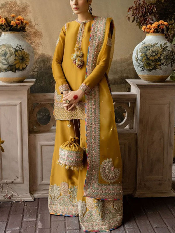 Organza Handwork Embroidered Wedding Dress with Embroidered Organza Dupatta(UnStitched) (CHI-620)