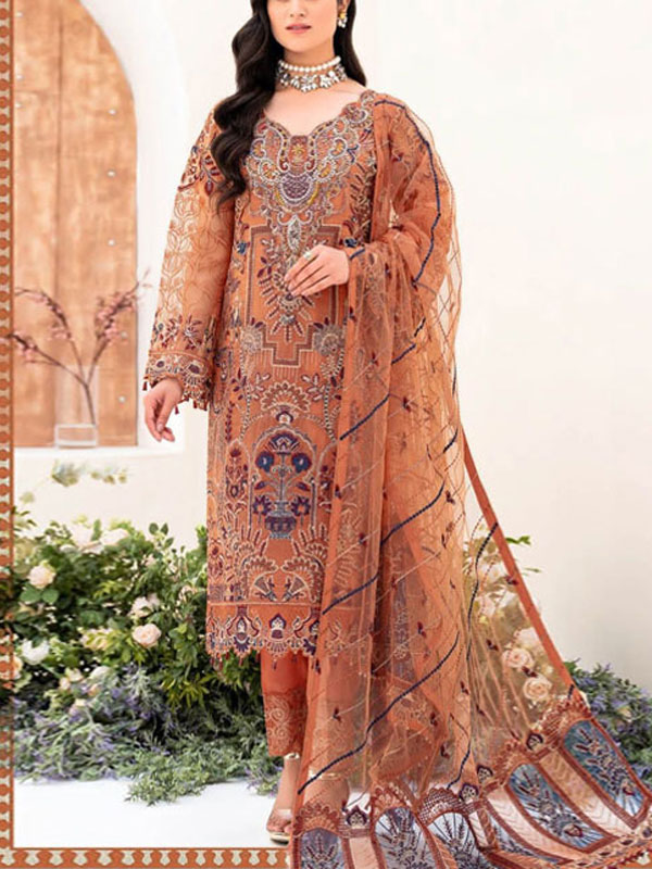 Latest Organza Heavy Sequence Embroidered Pearls Work Party Wear Dress (Unstitched) (CHI-906)