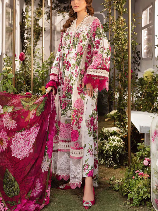 Latest Embroidery Digital Printed Lawn Dress With Printed Chiffon Dupatta 3Pcs Suit (Unstitched) (DRL-1664)