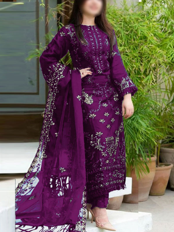 Lawn Cotton Heavy Embroidered Dress With Bamber Chiffon Embroidered Dupatta (UnStitched) (DRL-2202)