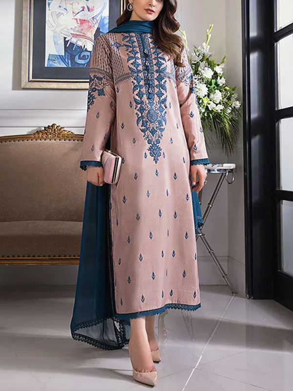 Luxury Cotton Lawn Embroidered Dress with Bamber Embroidered Chiffon Dupatta 3 Pec (UnStitched) (DRL-1317)