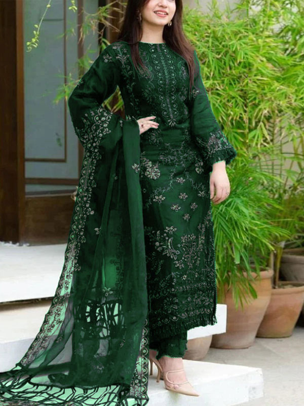 Elegant Cotton Heavy Embroidery Suit Bamber Chiffon Embroidered Dupatta 3 Pec Dress (DRL-2209)