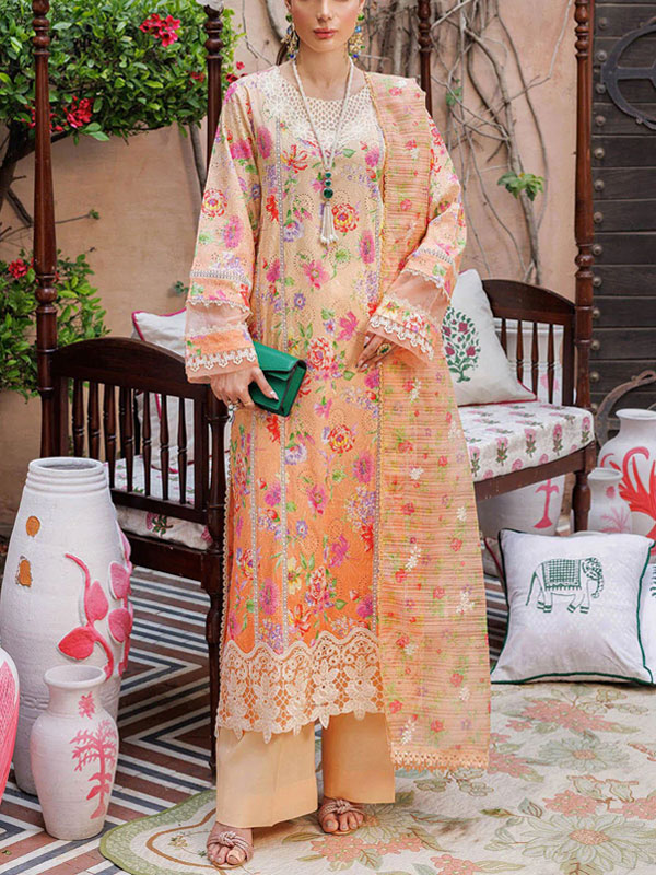 Lawn Schiffli Embroidered All-Over Printed Dress with Embroidery Chiffon Dupatta (Unstitched) (DRL-2315)