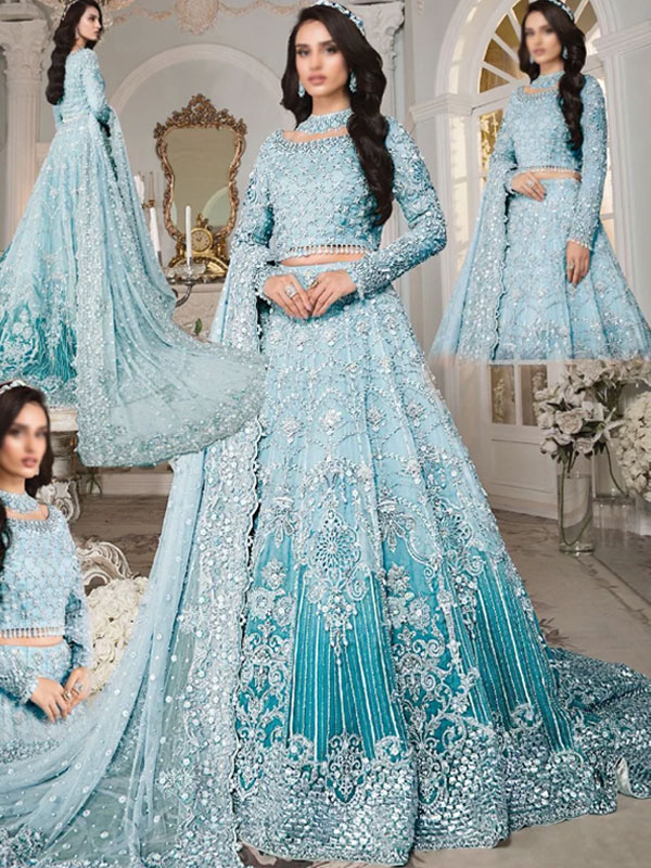 Luxurious NET Tie & Dye 3D FULL Handwork Heavy Pearls Use & Heavy Embroidered Net Wedding Maxi Dress (CHI-851)
