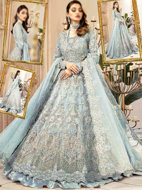 Wedding NET 3D Handwork & Heavy Embroidered Maxi Dress Heavy Embroidery Dupatta (CHI-737)