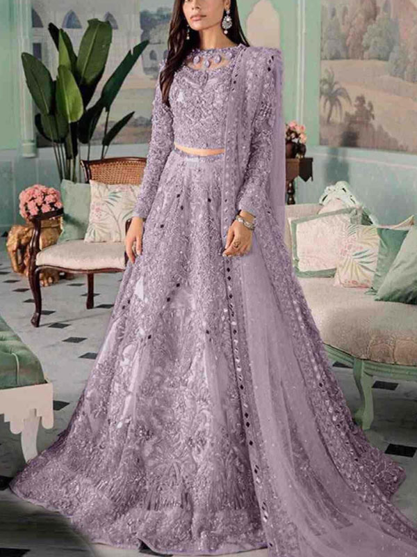 Luxury Handwork Heavy Embroidered Net Wedding Maxi Dress 3 Pec (Sami Stitched) (CHI-900)