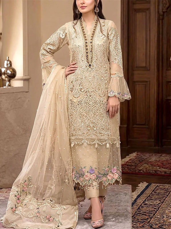 Luxury Heavy Embroidered Organza Wedding Dress with NET Embroidered Dupatta (Unstitched) (CHI-1106)