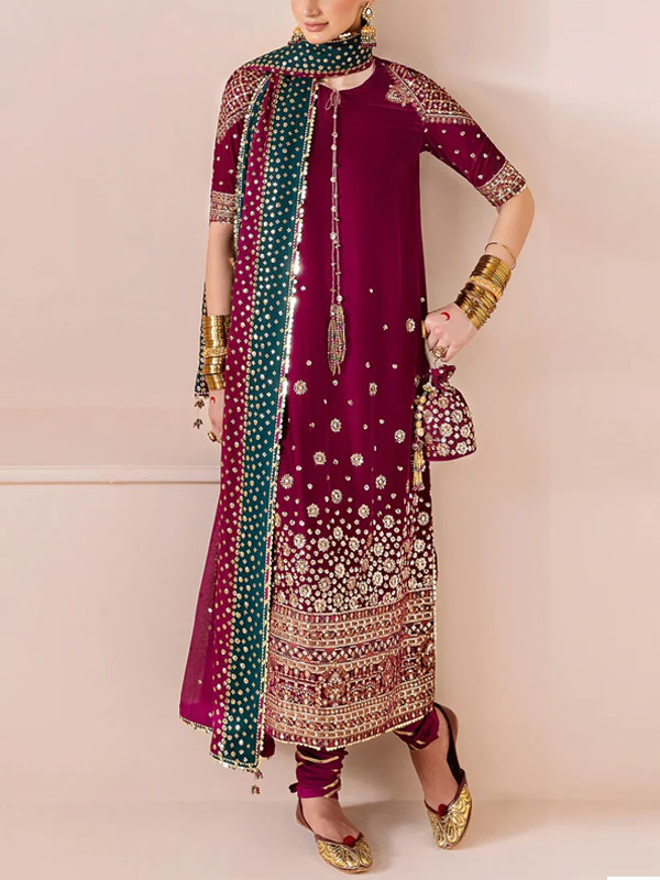 Luxury Velvet 3 PCs Embroidered Dress With Chiffon Embroidered Dupatta (Unstitched) (CHI-1023)