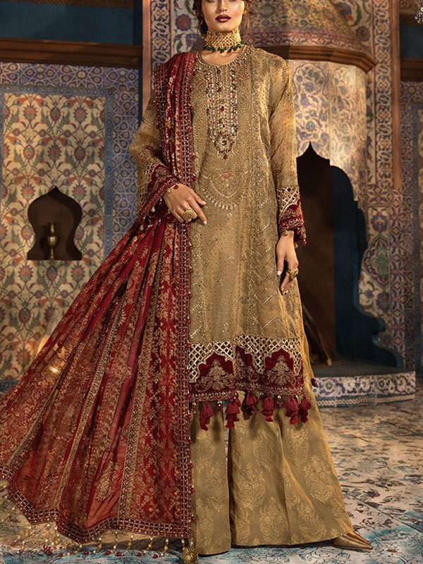 NET Heavy Embroidered Wedding Dress With Heavy Chiffon Embroidered Dupatta 3 Pec Suite (Unstitched) (CHI-902)