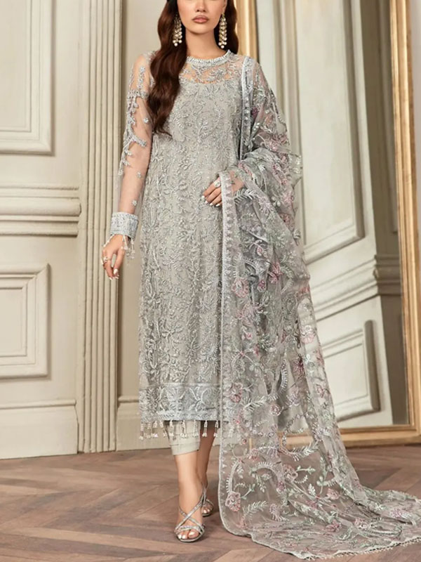 NET Heavy Embroidered Dress With Multi Spengle Embroidered Dupatta (Unstitched) (CHI-1052)