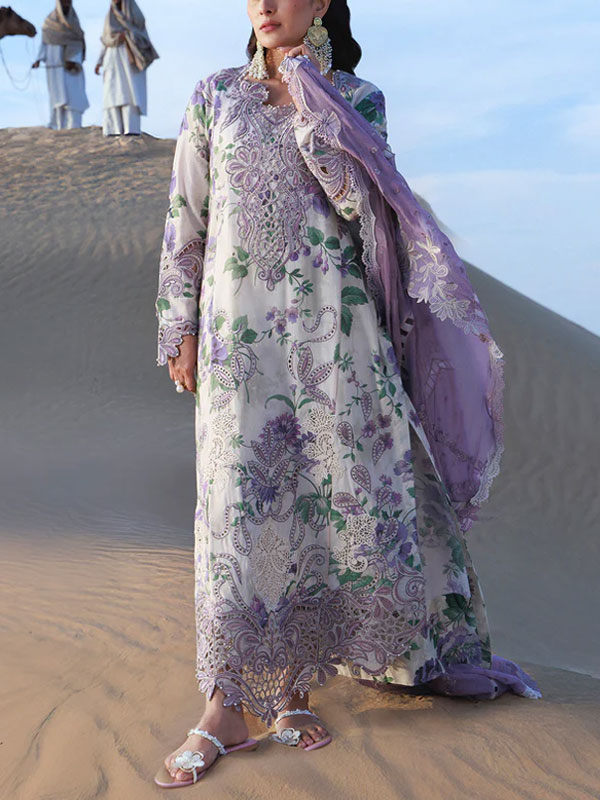 NUREH Heavy Embroidered Lawn Dress With 4 Sided Chiffon Embroidered Dupatta (Unstitched) (DRL-2482)