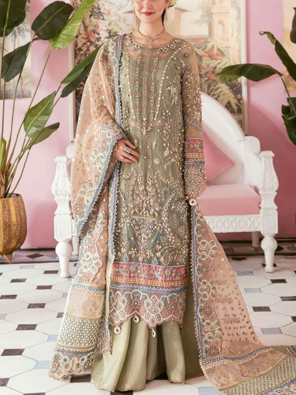 ORGANZA Embroidered Party Wear Dress With Cut Work Organza Embroidered Dupatta (Unstitched) (CHI-1051)