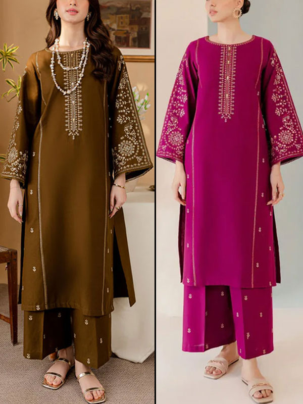 Pack Of 2 Luxury Lawn Heavy Embroidered Dress Heavy Embroidery Trouser 2 Pec Suite (Deal-99)	