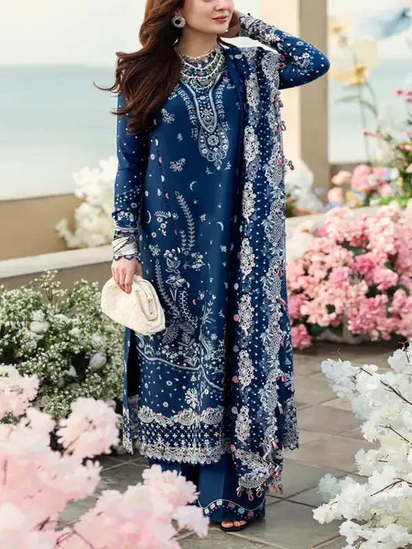 Qalamkar Embroidered Lawn 3pc with Embroidered Net dupatta (DRL-2382)