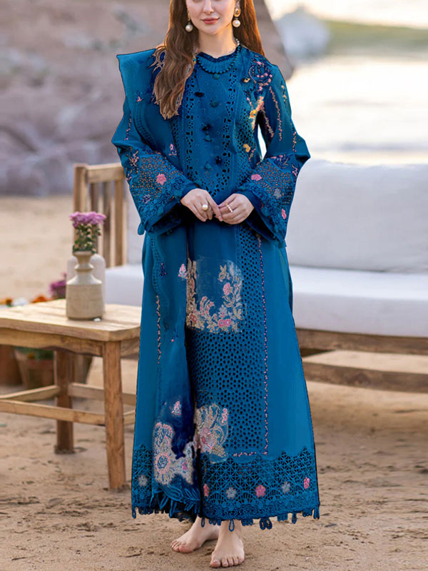 Qalamkar Lawn Heavy Headskip Booring Embroidry Dress Digital Printe Diamond Dupatta 3 Pec Suit (Unstitched) (DRL-2317)