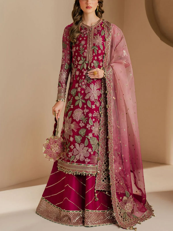 Semi Pure Chiffon Heavy Embroidered Dress WIth NET Embroidered Dupatta (Unstitched) (CHI-1079)