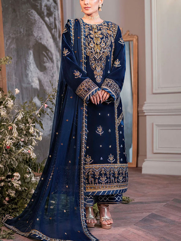 Luxury Velvet Heavy Embroidered Dress Spengle Work Dress With NET Heavy Embro. Dupatta (UnStitched) (CHI-850)